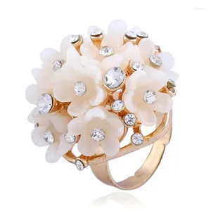Küme halkaları romantik altın renk bej küçük çiçek kristal rhinestone düğün parmağı kadınlar için ayarlanabilir kızlar moda mücevher