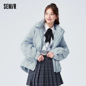 コートセミールダウンジャケット女性デザインウサギ刺繍格子縞のかわいい冬の特大のフード付きジャケット