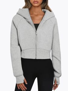 Womens Zip Hoodie Cropped Sweatshirt Fall Clothing Casual Hooded Pullover Sweater Tops Winter 240219