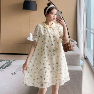 Dresses 2022 summer loose beautiful pregnant women chiffon dress peter pan collar short sleeve maternity cheongsam sweet pregnancy dress