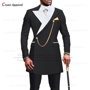 Suits Black Men Passar Slim Fit New Luxury African Wedding Tuxedos For Men Tailormade Fashion Dinner Party Jacket Pants 2 Pieces Set