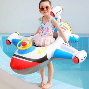 Kids Airplane Infant Float Pool Swimming Ring Inflatable Circle Baby Seat with Steering Wheel Summer Beach Party Toys 240223