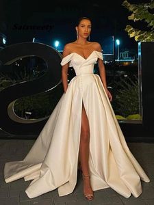 Party Dresses A-Line Prom Dress Spring Satin Off The Shoulder V Neck High Slits Long Evening Gown Formal Elegant Vestidos de Gala