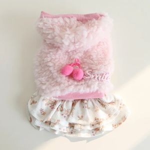 Dresses Pet Clothes Autumn Winter Medium Small Dog Wool Dress Sweet Warm Coat Plush Vest Kitten Puppy Princess Dress Chihuahua Yorkshire