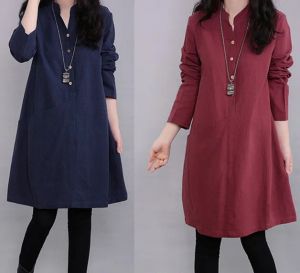 Dresses Spring Fall Maternity Dress Long Sleeve Loose Cotton Linen Shirt Dress for Pregnant Women Large Size M4XL Pregnancy Clothes