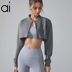 AL Yoga jaqueta completa com zíper recortada Whisper Cardigan Me Time Cardigan manga comprida suéter acadêmico logotipo micro jaqueta jogger roupas esportivas