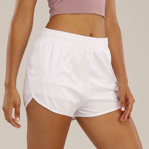 Luluemon shorts lu-0160 roupa de ioga feminina shorts de cintura alta roupas de fitness meninas correndo bolsos elásticos com zíper calças forradas com cordão tamanho S-XXL