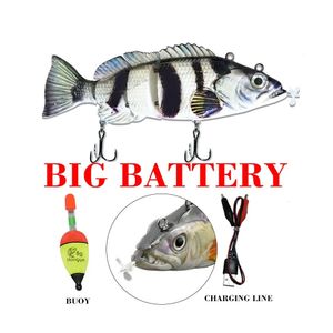 Robot simning lockar fiske auto elektriskt fiske lure bete wobblers för swimbait USB laddningsbart blinkande LED -ljus 240223