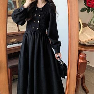 Casual Dresses Women's Spring Autumn French Thicked Sticked Dress Splicing Style Långärmad o-hals Längd stor storlek M-4XL