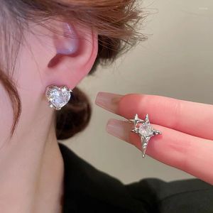 Stud Earrings FEEHOW Asymmetric Heart Star For Women Sliver Color Cubic Zircon Earring Wedding Party Accessories