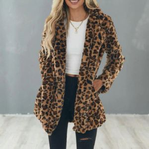 Куртки Осеннее леопардовое пальто из искусственного меха, женское длинное зимнее пальто, женская теплая женская меховая куртка, женское плюшевое плюшевое пальто, верхняя одежда