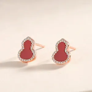 Studörhängen 925 Sterling Silver Red Agate Gourd Ear Studs Retro Unik Design Lätt lyxiga tillbehör Valentinsdagens semestergåvor