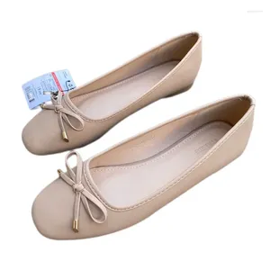 Casual Shoes Nude Leather Bow Flat Women Spring 2024 Round Toe Slip On Loafers Ladies Ballet Flats Comfortable Moccasins Driving