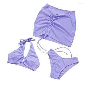 Kvinnors badkläder baddräkt kit set bikini kvinnor 3 stycke vintage baddräkt retro halter ruched hög midje bikinis för