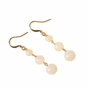 Orecchini pendenti 4-8mm Eardrop di giada bianca naturale Oro 18 carati Accessori per acquacoltura Ringraziamento FOOL'S DAY Gancio Regali di festa d'acqua dolce