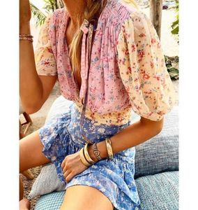 Boho inspirado floral impressão vestido de verão botões frontais assimétrico chique boho vestido com decote em v vestido de babado em camadas para mulher 2021 q0718093539