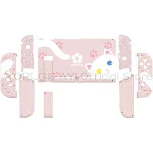 Casos Novo Nintend Switch Cute Pink Cat DIY Substituição Shell Back Plate Joycon Case para Nintendo Switch Console Controller Acessórios