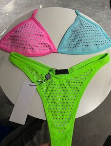 Rhinestones Classics Patchwork Bikini Set Tasarımcı İki Parça Bikinis Lüks Mayo Mayo Kadın Seksi Plaj Giyim Marka Makam Trikini Etiketler