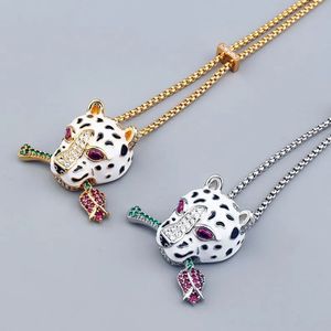 New Designed Fashion Enamel color cheetah Leopard head necklace women men thick chain Punk bracelet silver full diamonds earring Designer Jewelry