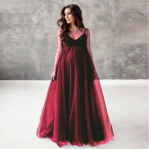 Kleider 2023 Boho-Stil Spitze Umstandskleid für Fotografie Umstandsfotografie Outfit Maxikleid Schwangerschaft Frauen Chiffon Langes Kleid