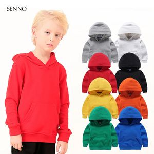 Kinder Hoodies Schwarz Plain Tops Mantel Baumwolle Jungen Hoodie Sweatshirt Mädchen Kapuzen Sweatshirts Teenager Schule Kleidung 2-10Y 240301