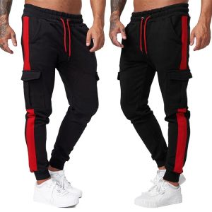 Hosen Herren Sportliche Jogginghose Mode Slim Fit Kordelzug Bleistifthose Jogger Cargohose Gestreift Schwarz Freizeithose mit Taschen