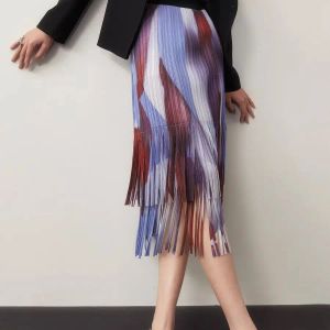 Skirt Printed retro pleated fringed dress long skirts for women Slim Fit harajuku women clothing pleated skirt