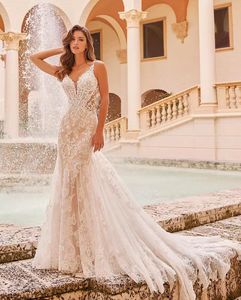 Exuisite Mermaid Wedding Dresses for Woman 2024 Bridal Backless pärlstav tyllapplikationer Vestidos de Novia Custom Made Made