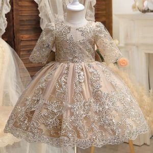 Backless Bow Baby Girl Clothes for Birthday Party 1 to 5 Yrs Embroidery Flower Elegant Luxury Dress Toddler Kids Xmas Dresses 240301