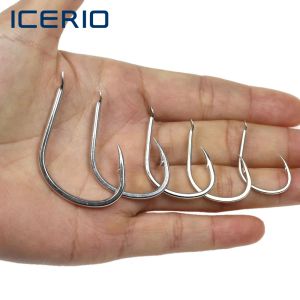 Fishhooks icerio 50pcs Yavaş jigging yardımı kanca parlak teneke kürek kolu dövme pike orkinos bas antikorrsion tuzlu su balıkçılığı kancaları