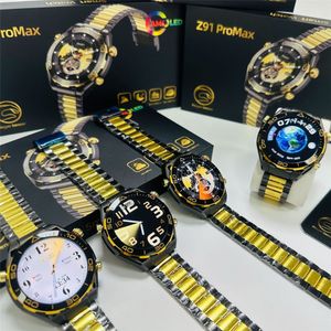 Z91 Pro MAX Relógio inteligente Sensor de dedo Tela AMOLED redonda Bússola de frequência cardíaca Bluetooth Chamada Pedômetro Música Peixe de madeira Outdoor Smartwatch Masculino Pulseira esportiva