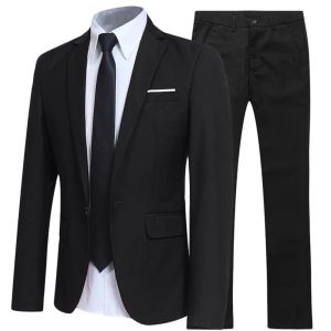 Garnitury męskie 2 -częściowy garnitur Blazer Slim Fit Tuxedo Płaszcz kurtki i spodnie ustawiają formalne imprezę Formalne noszenie Business Wedding Blazery