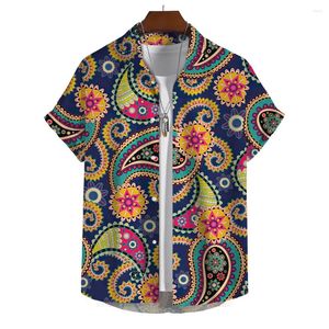 Camisas casuais masculinas camisa de moda 3d paisley impressão turn-down colarinho botão manga curta vintage homens blusa havaiana streetwear roupas