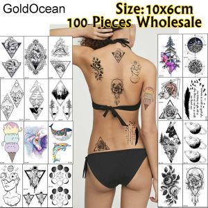 Tatuaże 100 sztuk hurtowa 10x6cm fałszywy tymczasowy tatuaż trójkąt planta body tatoo dla mężczyzn kobiety wodoodporne 3D Flower Tattoo Paste