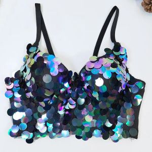 Camis Gathered push up sexy bra for Women nightclub stage performance cropped top sequins Brassiere Female camisole Tank Top Y4183