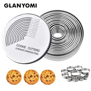 Moulds 12Piece 304 Stainless Steel Cookie Biscuit Cutter Set, Round Pastry Donut Doughnut Cutter Mold Rings Set Baking Tools