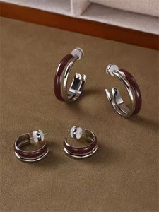 Fashion Enamel Color Matching Double Track Earrings For Women Niche Design Brown High-End Accessories Exaggerated Charm Trend