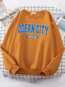 Sweatshirts Ocean City Maryland Letter Hoodies Loose Fashion Clothing Cylesproof Funny Women Hooded Soft Street Girl Sweatshirt