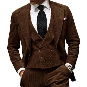 Suits 3 Pieces Men's Suit Vest Winter Pants Men Blazer Jacket Sets Groomsmen Tweed Tuxedos for Wedding Blazer+Pants+Vest