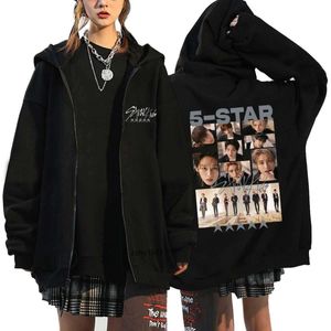 Korean Star Stray Kids Singer Group Surrounding Harajuku Printed Sweater Mens and Womens Loose Hooded Zipper Sweater