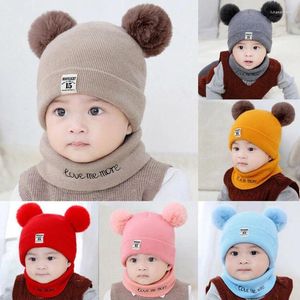 Berets Solid Color Baby Fall And Winter Knitted Hat Boys Girls Woolen Versatile Thickened Warm Ear Protection Scarf