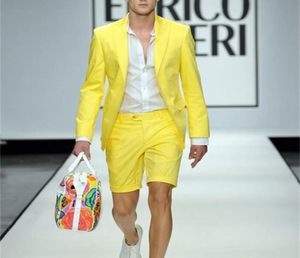 Żółte menu garnitury z krótkimi spodniami 2 sztuki jacketpanttie Stylowe styl ślubny Prom Casual Style Slim Groom Tuxedos Blazer x0602546004