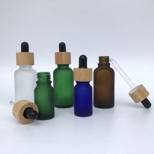 Bottles 10Pcs 5/10/15/20/30/50/100 ML Frosted Dropper bottle with Bamboo lid cap Pipette Drop Bottles Refillable Thick Matte Glass