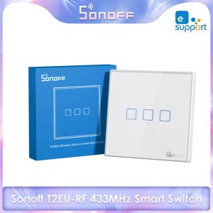 Управление SONOFF T2EURF 433 МГц умный настенный переключатель беспроводной Stickon RF пульт дистанционного управления 2-стороннее управление для серии 4CHPROR3 SlampherR2 TX