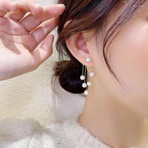 Orecchini pendenti Bellissimo zircone Elegante perla imitazione Lunga nappa Stile coreano per gioielli da donna