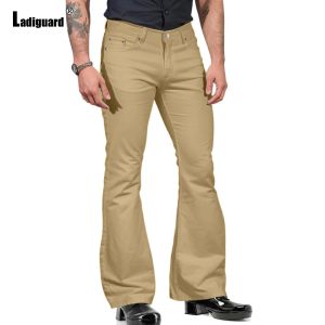 Pants Ladiguard 2023 Men's Casual Pocket Flare Pants Solid Khaki White Trouser Plus Size 3xl Mens Fashion Hotpants Sexy Boot Cut Pants