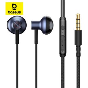 Kulaklıklar Baseus H19 Kablolu Kulaklıklar 6D Stereo Bas Kulaklık INEAR XIAOMI SAMSUNG telefonları için mikrofonlu 3.5mm kulaklık