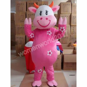 2024 Vendite calde Halloween Rosa Mucca Costume della mascotte Vestito operato da carnevale Tema del fumetto Vestito operato per uomo Donna