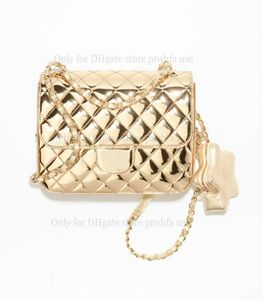 Designer Donna Zaino 24C Mini Borsa a catena con patta Portamonete a stella Specchio Pelle di vitello metallizzata Nastro in oro rosa Borsa a tracolla in pelle di metallo nero Borse a tracolla di lusso da donna