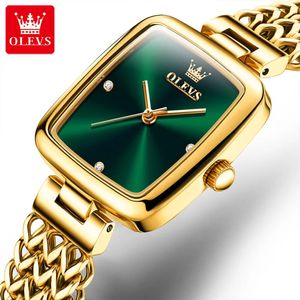 OLEVS Kobiety ogląda eleganckie kwarcowe zegarek ze stali nierdzewnej Złoty zegarek Gold Watch Square Dial Oryginalny zegarek Bransoletka Prezent 240228
